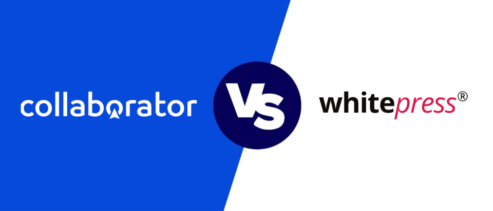 Logo przedstawiające porównanie platform Collaborator i WhitePress, kluczowych dla strategii SEO