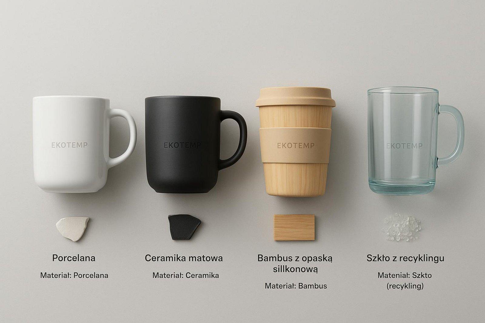 Filiżanki z bambusa, porcelany i materiałów z recyklingu
